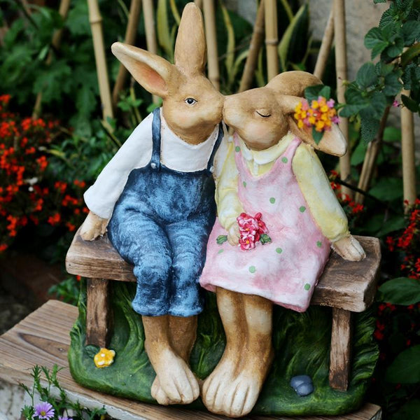 Large Bunny Rabbit Lovers Statue, Rabbit Kiss Statue for Wedding Gift, Garden Courtyard Ornaments, Villa Outdoor Decor Gardening Ideas-Art Painting Canvas