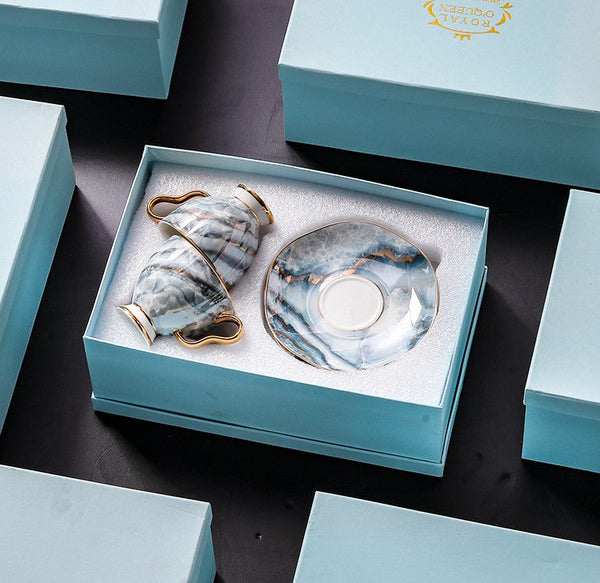 Unique Tea Cups and Saucers in Gift Box as Birthday Gift, Elegant Ceramic Coffee Cups, Beautiful British Tea Cups, Royal Bone China Porcelain Tea Cup Set-Art Painting Canvas