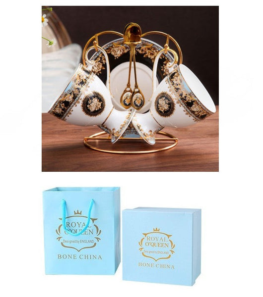 Royal Bone China Porcelain Tea Cup Set, Tea Cups and Saucers in Gift Box as Birthday Gift, Elegant Ceramic Coffee Cups, Beautiful British Tea Cups-Art Painting Canvas