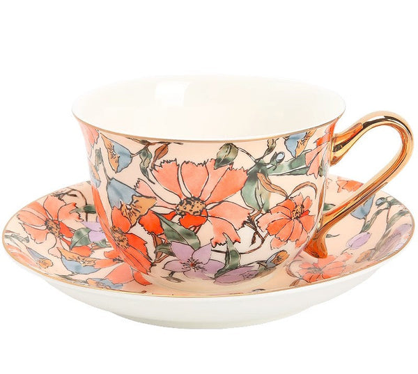 Elegant Ceramic Coffee Cups, Flower Bone China Porcelain Tea Cup Set, British Royal Ceramic Cups for Afternoon Tea, Unique Tea Cup and Saucer in Gift Box-Art Painting Canvas