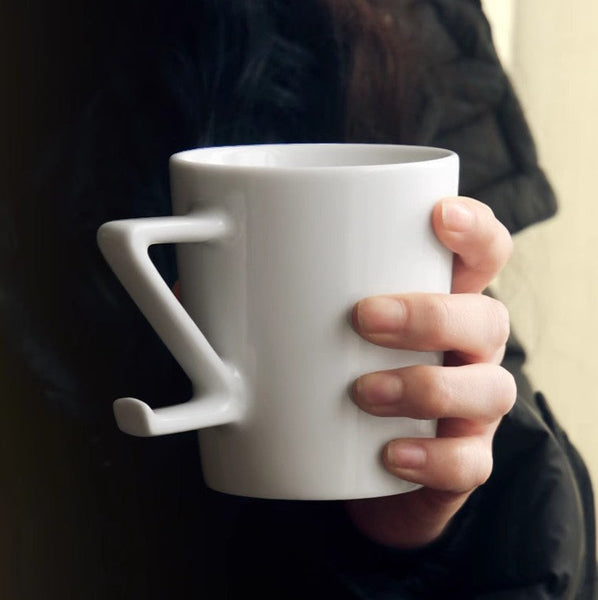 Modern Handmade Pottery Coffee Cup, Creative White Ceramic Coffee Mugs, Large Unique Tea Cup, Large Capacity Coffee Cups-Art Painting Canvas