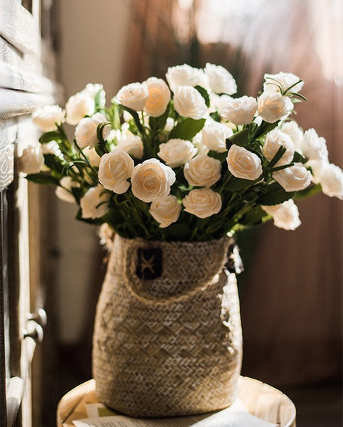 Flower Arrangement Ideas for Living Room, White Camellia Flowers, Modern Artificial Flowers for Home Decoration, Simple Artificial Floral for Bedroom-Art Painting Canvas