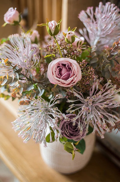 Modern Artificial Flowers for Home Decoration, Rose Flowers, Eucalyptus Globulus, Holly Leaf, Bedroom Flower Arrangement Ideas, Spring Flower Arrangement for Living Room-Art Painting Canvas