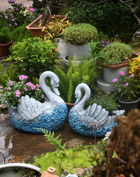 Large Swan Statue for Garden, Swan Flower Pot, Animal Statue for Garden Courtyard Ornament, Villa Outdoor Decor Gardening Ideas-Art Painting Canvas