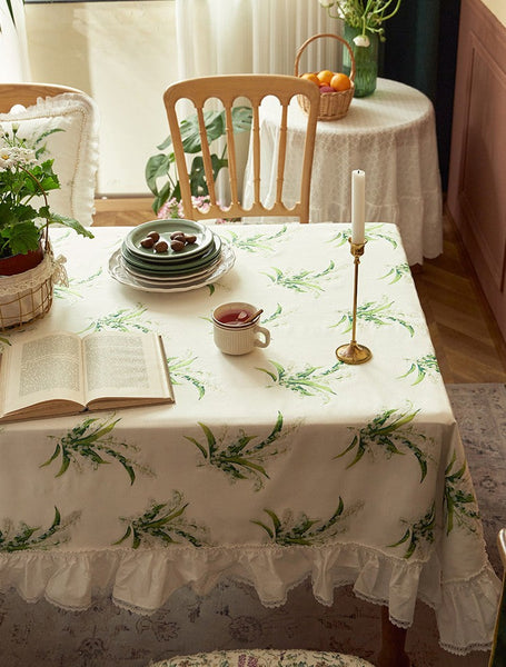 Cotton Embroidery Lace Rectangle Tablecloth for Dining Room Table, Farmhouse Table Cloth, Spring Flower Pattern Tablecloth, Square Tablecloth for Round Table-Art Painting Canvas