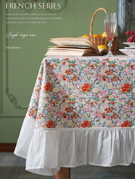 Extra Large Rectangle Tablecloth for Dining Room Table, Natural Spring Flower Farmhouse Table Cloth, Flower Pattern Cotton Tablecloth, Square Tablecloth for Round Table-Art Painting Canvas