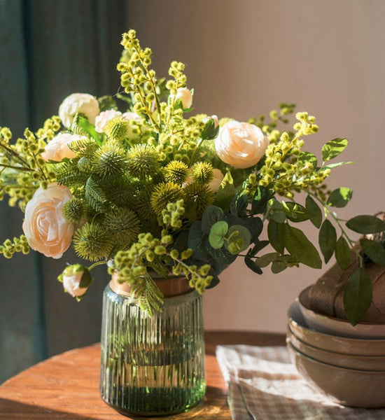 Spring Flower Arrangement for Living Room, Ranunculus Asiaticus, Globe Amaranth, Botany Plants, Beautiful Modern Flower Arrangement Ideas for Home Decoration-Art Painting Canvas