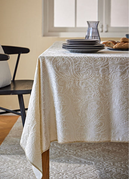 Simple Modern Rectangle Tablecloth for Dining Room Table, Cotton and Linen Flower Pattern Table Covers for Round Table, Square Tablecloth for Kitchen-Art Painting Canvas