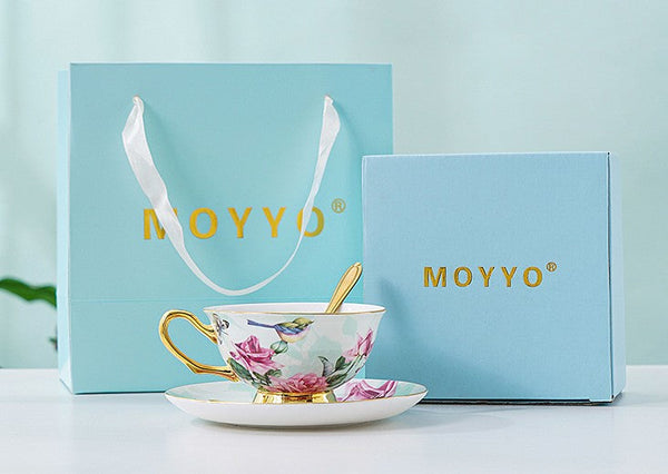 Unique Afternoon Tea Cups and Saucers in Gift Box, Royal Bone China Porcelain Tea Cup Set, Elegant Flower Pattern Ceramic Coffee Cups, Beautiful British Tea Cups-Art Painting Canvas