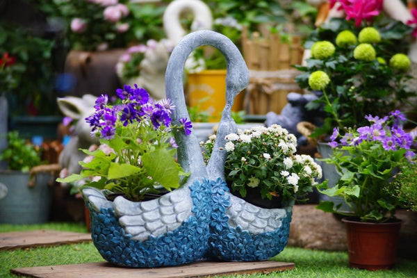 Large Mother and Baby Swans for Garden, Swan Flowerpot, Animal Statue for Garden Courtyard Ornament, Villa Outdoor Decor Gardening Ideas-Art Painting Canvas