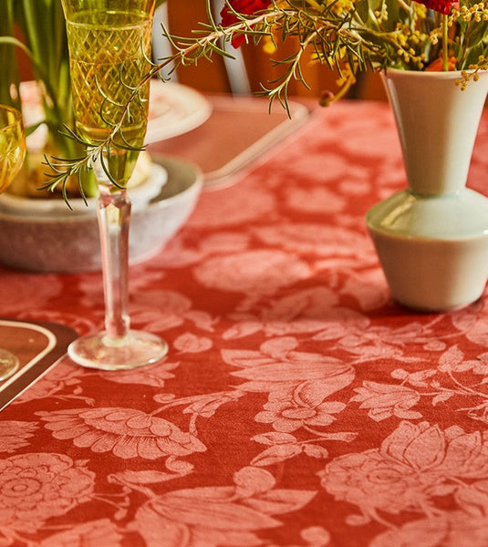 Christmas Table Cloth, Wedding Tablecloth, Red Flower Pattern Tablecloth for Home Decoration, Rectangle Tablecloth for Dining Room Table, Square Tablecloth-Art Painting Canvas