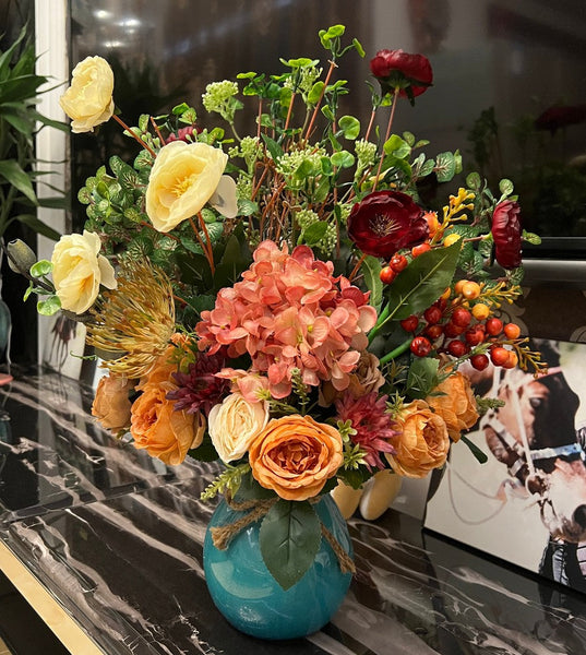 Modern Large Bunch of Flowers Arrangement Interior Design, Creative Artificial Floral Arrangement for Bedroom, Creative Faux Silk Floral Bouquet Table Centerpiece-Art Painting Canvas