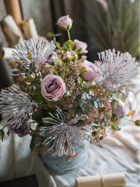 Modern Artificial Flowers for Home Decoration, Rose Flowers, Eucalyptus Globulus, Holly Leaf, Bedroom Flower Arrangement Ideas, Spring Flower Arrangement for Living Room-Art Painting Canvas