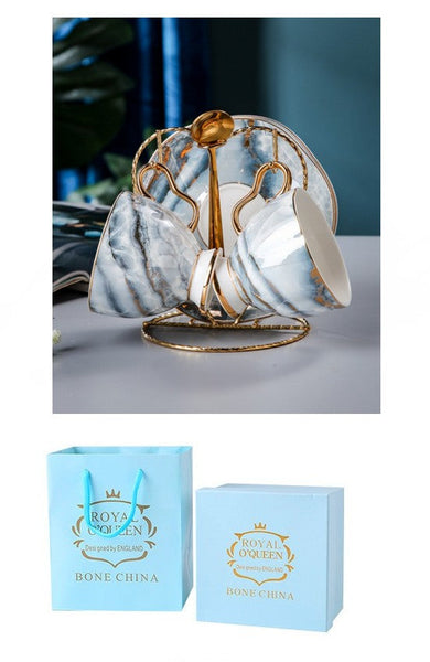 Unique Tea Cups and Saucers in Gift Box as Birthday Gift, Elegant Ceramic Coffee Cups, Beautiful British Tea Cups, Royal Bone China Porcelain Tea Cup Set-Art Painting Canvas