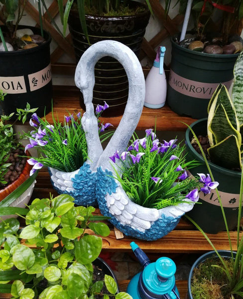 Large Mother and Baby Swans for Garden, Swan Flowerpot, Animal Statue for Garden Courtyard Ornament, Villa Outdoor Decor Gardening Ideas-Art Painting Canvas