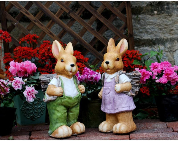 Garden Animal Statues, Large Garden Statues, Large Rabbit Statue for Garden, Bunny Flower Pot, Garden Ornament, Gardening Decoration Ideas-Art Painting Canvas