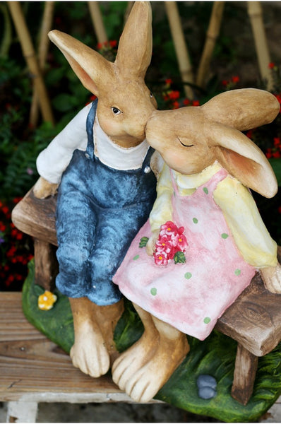 Large Bunny Rabbit Lovers Statue, Rabbit Kiss Statue for Wedding Gift, Garden Courtyard Ornaments, Villa Outdoor Decor Gardening Ideas-Art Painting Canvas