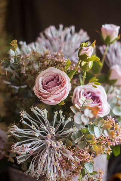 Modern Artificial Flowers for Home Decoration, Rose Flowers, Eucalyptus Globulus, Holly Leaf, Bedroom Flower Arrangement Ideas, Spring Flower Arrangement for Living Room-Art Painting Canvas