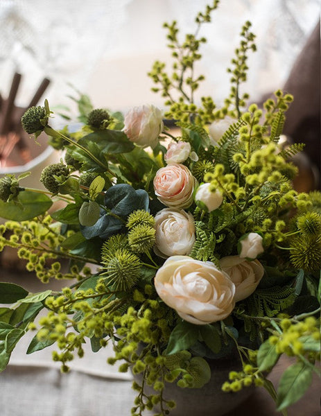 Spring Flower Arrangement for Living Room, Ranunculus Asiaticus, Globe Amaranth, Botany Plants, Beautiful Modern Flower Arrangement Ideas for Home Decoration-Art Painting Canvas