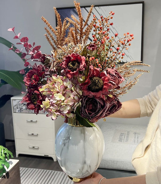 Creative Faux Silk Floral Bouquet Table Centerpiece, Large Bunch of Flowers Arrangement Interior Design, Creative Modern Artificial Floral Arrangement-Art Painting Canvas