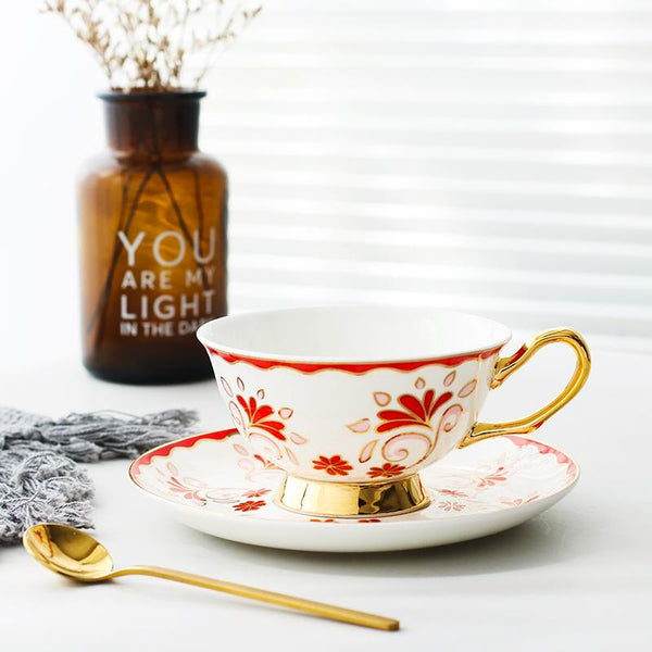 Porcelain Coffee Cups, British Tea Cups, Tea Cups and Saucers, Coffee Cups with Gold Trim and Gift Box, Latte Coffee Cups-Art Painting Canvas