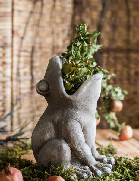 Frog Flowerpot for Garden Decoration, Beautiful Cute Frog Statues, Garden Animal Statues, Unique Modern Garden Sculptures, Creative Villa Outdoor Gardening Ideas-Art Painting Canvas