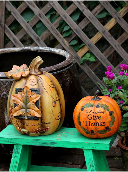 Large Thanksgiving Pumpkins for Garden Ornaments, Cute Resin Pumpkins for Garden Courtyard Ornament, Villa Outdoor Decor Gardening Ideas-Art Painting Canvas