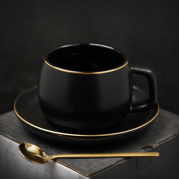 Ceramic Cup and Saucer for Office, Round Coffee Cup and Saucer Set, White Coffee Cup, Green Coffee Mug, Black Coffee Cups, Elegant Porcelain Coffee Cups-Art Painting Canvas