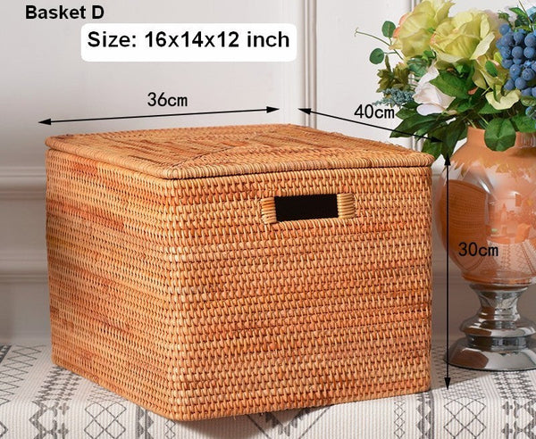 Rectangular Storage Basket with Lid, Woven Rattan Storage Basket for Shelves, Storage Baskets for Bedroom, Pantry Storage Baskets-Art Painting Canvas