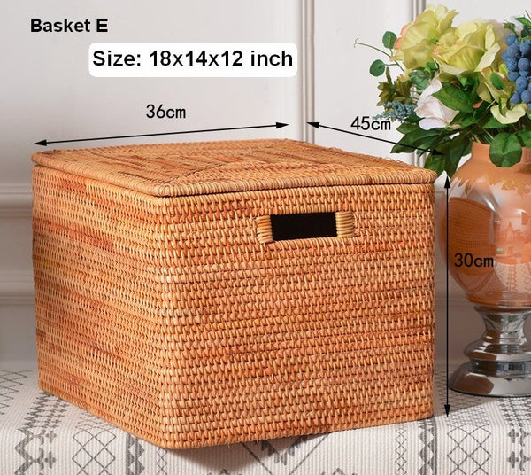 Rectangular Storage Basket with Lid, Woven Rattan Storage Basket for Shelves, Storage Baskets for Bedroom, Pantry Storage Baskets-Art Painting Canvas