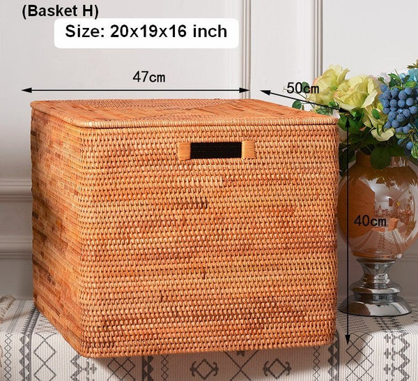 Rectangular Storage Basket with Lid, Rattan Storage Baskets for Shelves, Kitchen Storage Baskets, Storage Baskets for Clothes, Laundry Woven Baskets-Art Painting Canvas