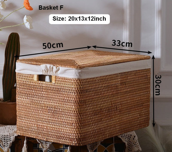 Rectangular Storage Basket with Lid, Woven Rattan Storage Basket for Shelves, Storage Baskets for Bedroom, Pantry Storage Baskets-Art Painting Canvas