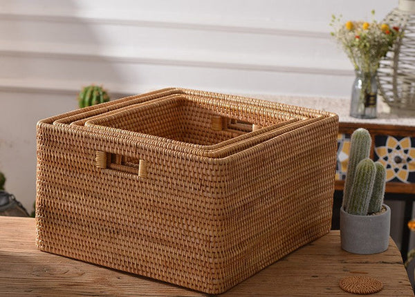 Woven Storage Baskets, Rectangular Storage Baskets, Rattan Storage Basket for Shelves, Kitchen Storage Baskets, Storage Baskets for Bathroom-Art Painting Canvas