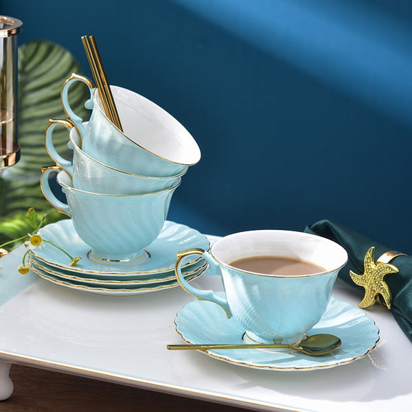 Elegant British Tea Cup and Saucer in Gift Box, Blue Bone China Porcelain Tea Cup Set, Unique British Ceramic Coffee Cups for Afternoon Tea-Art Painting Canvas