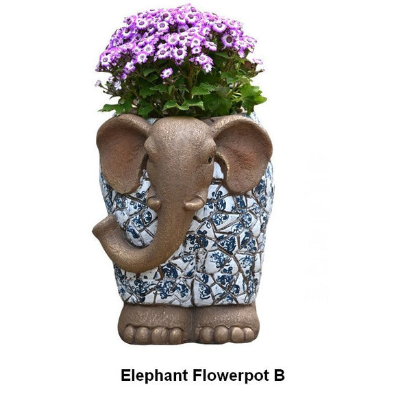 Large Garden Flower Pot, Elephant Flowerpot, Unique Garden Flowerpot, Resin Statue for Garden, Modern Animal Statue for Garden Ornaments, Villa Outdoor Decor Gardening Ideas-Art Painting Canvas