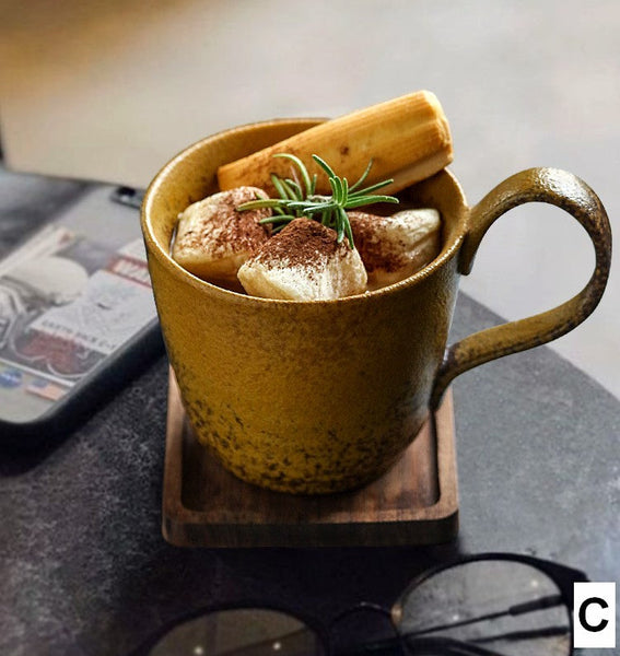 Large Modern Handmade Pottery Coffee Cup, Creative Brown Green Blue Ceramic Coffee Mugs, Large Unique Tea Cup, Large Capacity Coffee Cups-Art Painting Canvas