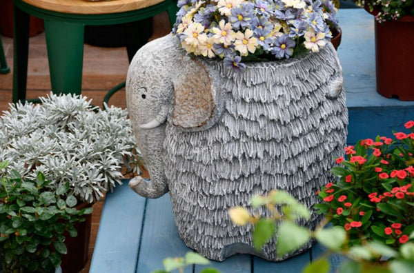 Elephant Flower Pot, Modern Animal Statue for Garden Ornaments, Large Elephant Flowerpot, Resin Statue for Garden, Villa Outdoor Decor Gardening Ideas-Art Painting Canvas