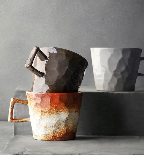 Large Capacity Coffee Cups, Modern Handmade Pottery Coffee Cup, Large Unique Tea Cup, Creative Brown White Black Blue Ceramic Coffee Mugs-Art Painting Canvas