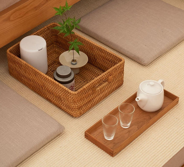 Rectangular Storage Baskets for Pantry, Rattan Storage Basket for Shelves, Storage Baskets for Kitchen, Woven Storage Baskets-Art Painting Canvas