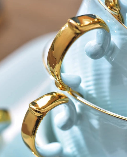 Elegant British Tea Cup and Saucer in Gift Box, Blue Bone China Porcelain Tea Cup Set, Unique British Ceramic Coffee Cups for Afternoon Tea-Art Painting Canvas