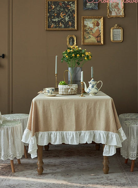Modern Table Cloth, Beige Tablecloth for Home Decoration, Square Tablecloth for Round Table, Extra Large Rectangle Tablecloth for Dining Room Table-Art Painting Canvas