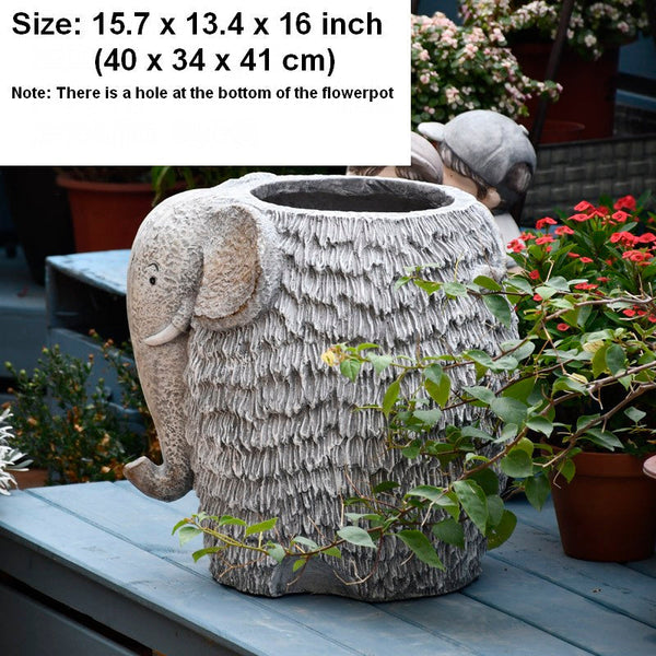 Modern Animal Statue for Garden Ornaments, Large Elephant Flowerpot, Resin Statue for Garden, Villa Outdoor Decor Gardening Ideas-Art Painting Canvas