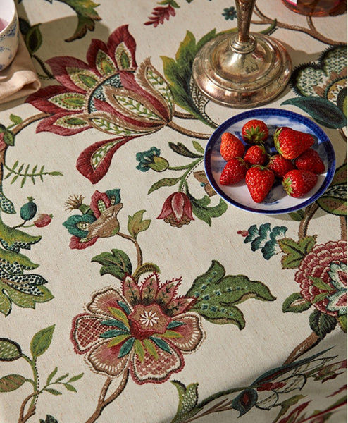 Spring Flower Table Cover for Kitchen, Large Modern Rectangular Tablecloth Ideas for Dining Room Table, Rustic Garden Floral Tablecloth for Round Table-Art Painting Canvas