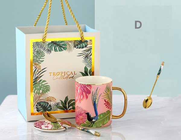 Peacock Porcelain Cups, Large Capacity Jungle Animal Porcelain Mugs, Unique Ceramic Mugs in Gift Box, Creative Ceramic Mugs for Office-Art Painting Canvas