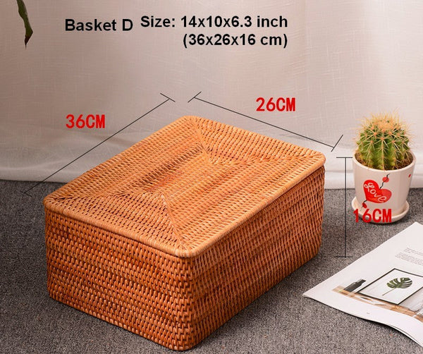 Storage Baskets with Lid, Rectangular Storage Baskets, Storage Baskets for Clothes, Pantry Storage Baskets, Rattan Woven Storage Basket for Bedroom-Art Painting Canvas
