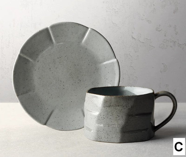 Unique Tea Cup and Saucer, Modern Handmade Pottery Coffee Cup, Creative Ceramic Coffee Cup with Saucer, Tea Cup Set for Afternoon Tea-Art Painting Canvas