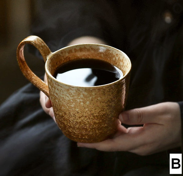 Modern Handmade Pottery Coffee Cup, Creative Brown Green Blue Ceramic Coffee Mugs, Large Unique Tea Cup, Large Capacity Coffee Cups-Art Painting Canvas