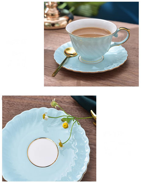 Elegant British Tea Cup and Saucer in Gift Box, Blue Bone China Porcelain Tea Cup Set, Unique British Ceramic Coffee Cups for Afternoon Tea-Art Painting Canvas