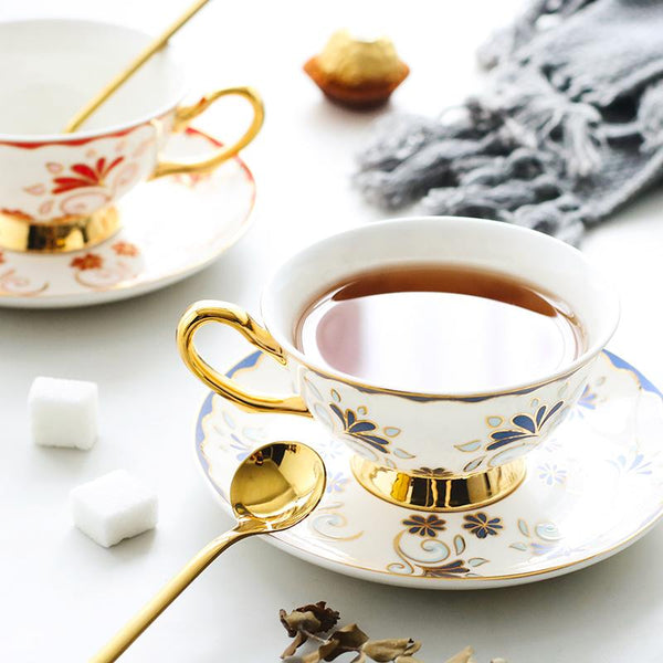 Porcelain Coffee Cups, British Tea Cups, Tea Cups and Saucers, Coffee Cups with Gold Trim and Gift Box, Latte Coffee Cups-Art Painting Canvas