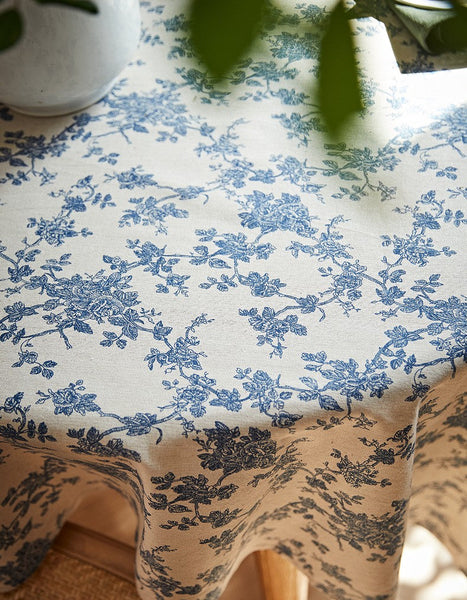 Vintage Rectangle Tablecloth for Dining Room Table, French Flower Pattern Tablecloth for Round Table, Rustic Farmhouse Table Cover for Kitchen-Art Painting Canvas